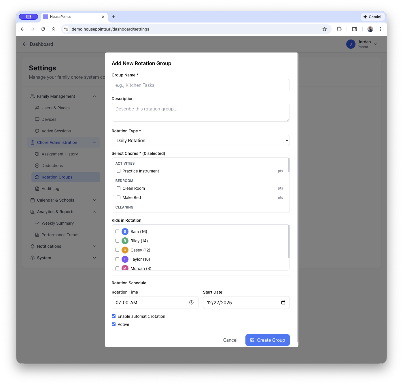 Recurring chore schedule configuration